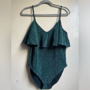 ZARA Sparkle Bodysuit size L ruffle top tank